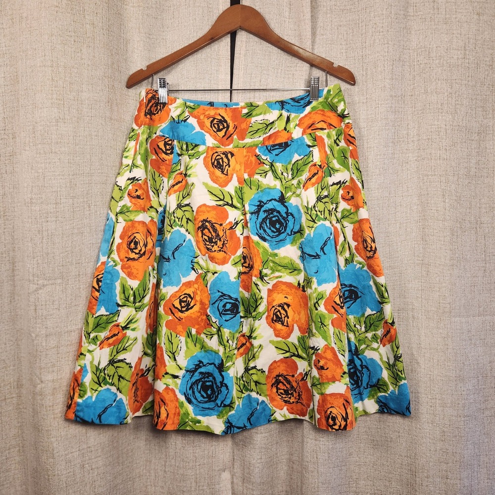 Talbots Floral Skirt‎ Women's 12 Pleated Floral Print Knee Length 100% Cotton - Picture 7 of 7